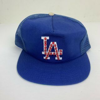 Vintage 80s Los Angeles Dodgers Light Up Snapback Trucker Hat Mesh Novelties