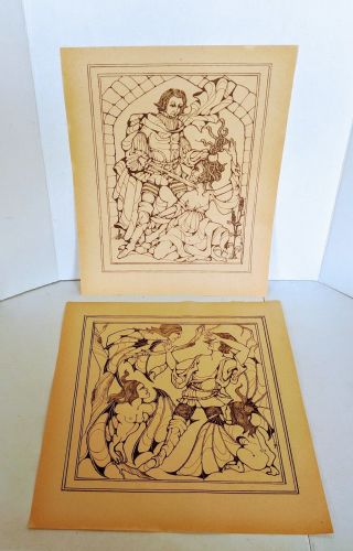 Vintage Medieval Renaissance Style Block Art Print Set Of 5 Unknown Artist