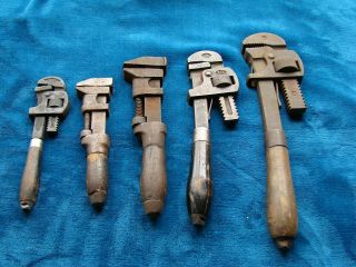 Antique Tools Adjustable Monkey Pipe Wrenchs • Vintage Machinist Plumbing.