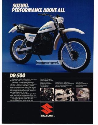 1982 Suzuki Dr - 500 Motorcycle Vtg Print Ad