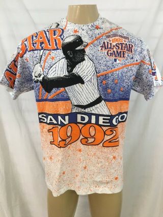 Rare Vtg Mlb San Diego Padres 1992 All Over Print,  All Star Game,  Champion Large