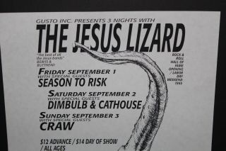 (RARE Derek Hess PROMO Art) Vintage 90 ' s THE JESUS LIZARD Concert Flyer 3