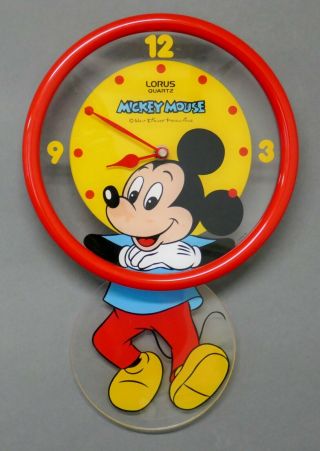 Vintage Walt Disney Productions Mickey Mouse Lorus Pendulum Wall Clock Japan Pop