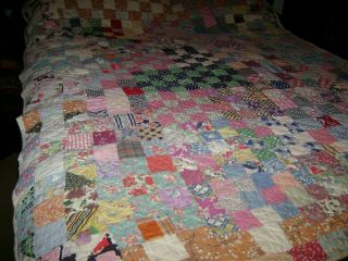 Handmade Vintage Quilt Multi Color Squares 56 " X 72 "