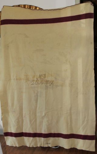 Vintage 1944 Md Us Army Wool Blanket World War Ii - Stained