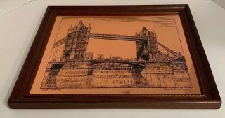 Vintage Framed Copper Cotswold Etching By Charles Broadhurst - Tower Bridge London