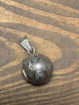 Vintage Antique Alpaca 925 Silver Globe World Charm Pendant Harmony Bell Mexico