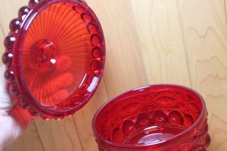 Vintage Mosser Glass Round Covered Candy Dish - Ruby Red - Eyewinker Pattern 3