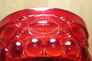 Vintage Mosser Glass Round Covered Candy Dish - Ruby Red - Eyewinker Pattern 5