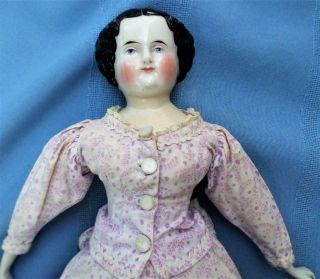 Antique German China Head Doll 15 " Tall Sweet Expression & Great Old Clothing