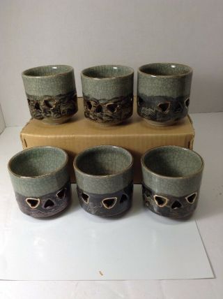 Vintage Somayaki Soma Ware Japanese Tea Cups,  Box of 6 3