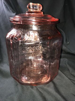 Vtg Antique Pink Depression Glass Planters Peanut Jar - Complete With Lid