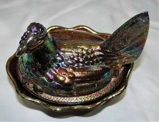 Vtg Fenton Black Amethyst Carnival Glass Hen on a Nest Candy Dish 5186 2
