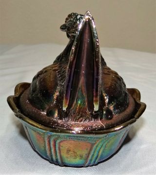 Vtg Fenton Black Amethyst Carnival Glass Hen on a Nest Candy Dish 5186 5