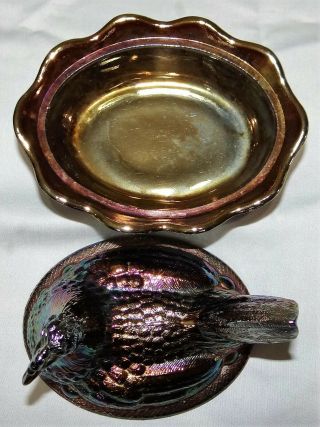 Vtg Fenton Black Amethyst Carnival Glass Hen on a Nest Candy Dish 5186 6