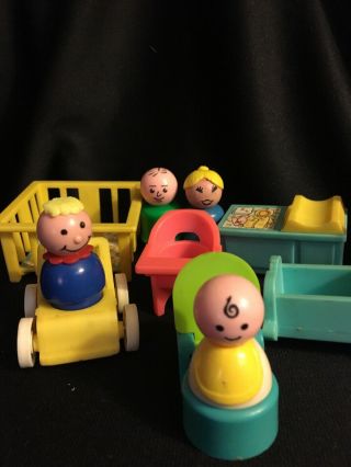 Vintage Fisher - Price Little People Nursery Furniture Family Complete 2