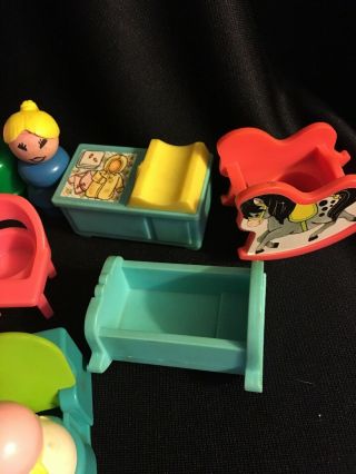 Vintage Fisher - Price Little People Nursery Furniture Family Complete 3