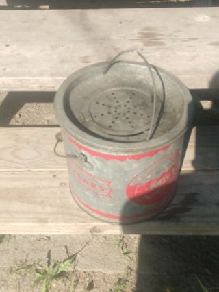 Vintage Mit - Shel Floating Galvanized Steel Minnow Bait Bucket 4