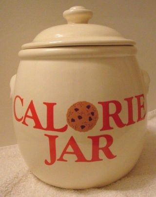 Vtg Treasure Craft Ceramic Cookie Jar " Calorie Jar " W/ Handles Large Cookie Jar