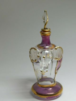 Vintage Blown Art Glass Figural Elephant Perfume Bottle Purple Gold Metallic 2