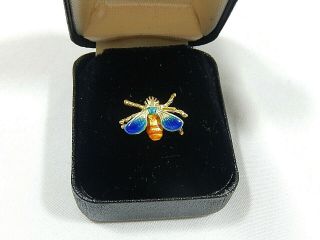 Antique Vintage 14k Yg Enameled Fly Bee Lapel Stick Or Tie Pin