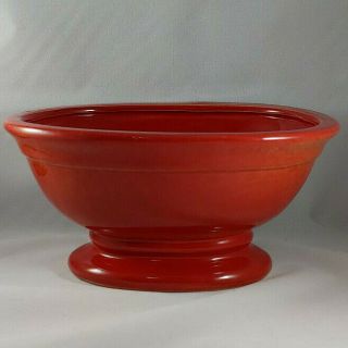 8 " Vintage Red Glazed Oval Footed Pedestal Ceramic Pottery Planter Bowl Vase
