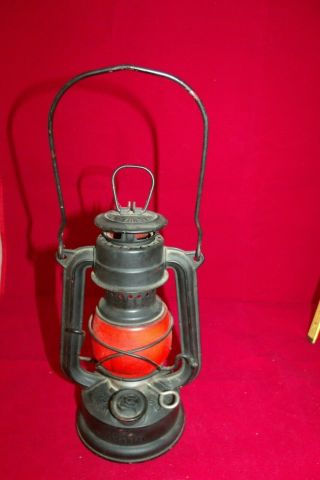 Vintage Feuerhand Superbaby 175 German Lantern - Rare Red Glass Globe Intact