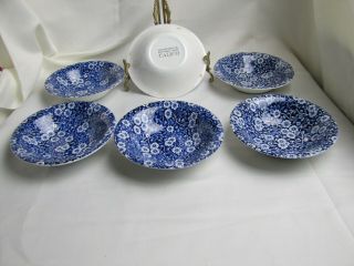 6 - Vintage Crownford China Staffordshire England Calico Blue Coupe Cereal Bowls