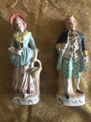 Rare Set Of Two Vintage Porcelain Figurines Hand Painted In Japan