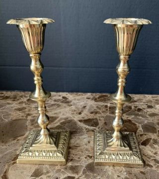 2 Vintage Tall Ornate Brass Candlestick Candle Holder Filigree Design 7.  5”