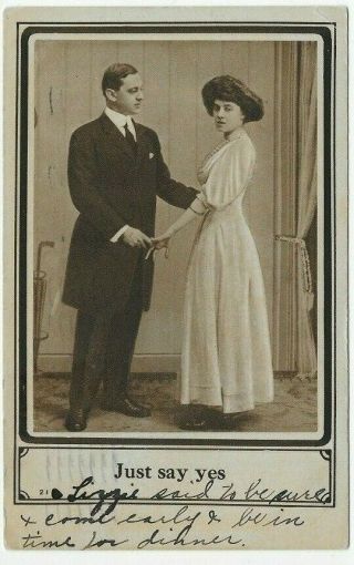 Just Say Yes 1910 Vintage Postcard Romance Proposal Posted Fun Unique Sticker