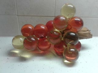Vintage Lucite Yellow And Orange Grape Cluster On Wood Stem