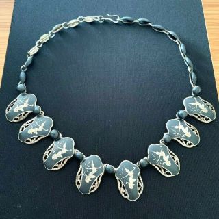 Vintage Siam Sterling Silver Thailand Nielloware Enamel Dancer Necklace