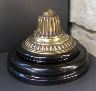 Antique/vintage Black Ceramic & Plain Brass Short Oil Lamp Base No 7 Screw Fit