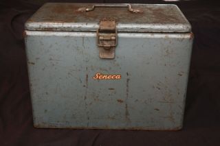 Rare Vintage 1950 ' s Seneca Small Blue Metal Ice Chest Cooler 3