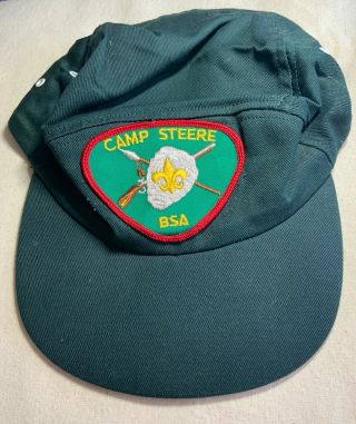 Vintage 1960s - 70s Camp Steere Boy Scout Hat Hornets Nest Bsa Dark Green Cap Camp