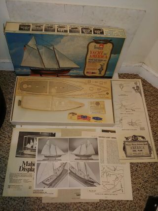 Vintage 60s/70s Yacht America 1851 Wood Sailing Ship Sailboat Schooner Model Kit
