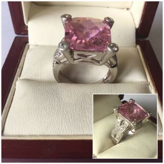Vintage Jewellery Stunning Silver 925 Large Pink Faceted Stone Crystal Ring