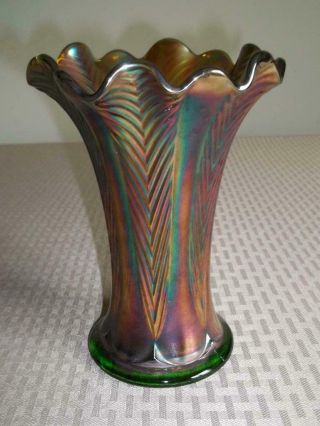 Vintage Northwood Amethyst Carnival Glass Leaf Column 7 " Vase