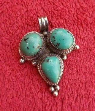 Vintage Mexican Southwestern Sterling Silver 925 Turquoise Heavy Pendant