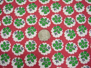 Vtg Cotton Full Feedsack Small Green Cameo Flowers On Rust Red - 38 X 41