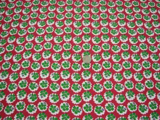 Vtg Cotton Full Feedsack Small Green Cameo Flowers on Rust Red - 38 x 41 4