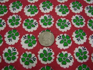 Vtg Cotton Full Feedsack Small Green Cameo Flowers on Rust Red - 38 x 41 5