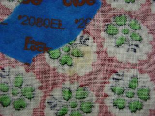 Vtg Cotton Full Feedsack Small Green Cameo Flowers on Rust Red - 38 x 41 6
