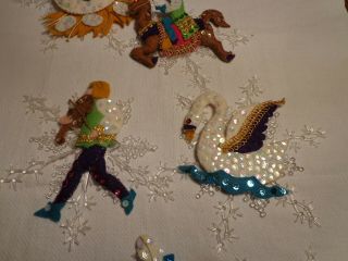 Vintage Handmade Felt with Sequins Christmas Ornaments on Plastic Snowflakes 4