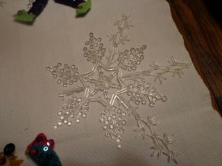 Vintage Handmade Felt with Sequins Christmas Ornaments on Plastic Snowflakes 8