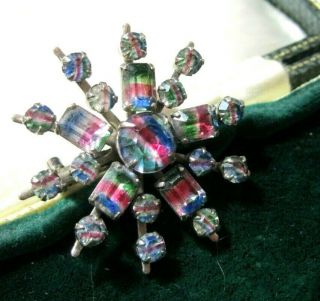 Vintage Art Deco IRIS Rainbow Venetian Glass Crystal Rhinestone STAR BROOCH Pin 2