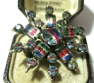 Vintage Art Deco IRIS Rainbow Venetian Glass Crystal Rhinestone STAR BROOCH Pin 4