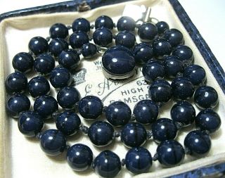 Vintage Jewellery Art Deco Navy Blue Glass Bead Knotted 18 " Necklace