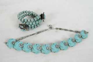 Vintage Signed Jewelry Lisner Necklace Bracelet Blue Turquoise Stones Rare Old